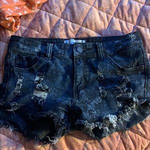 Black bleach stained demin shorts